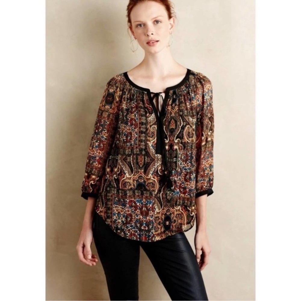 Anthropologie Meadow Rue Small Multicolor Paisley Peasant Blouse - Picture 1 of 9